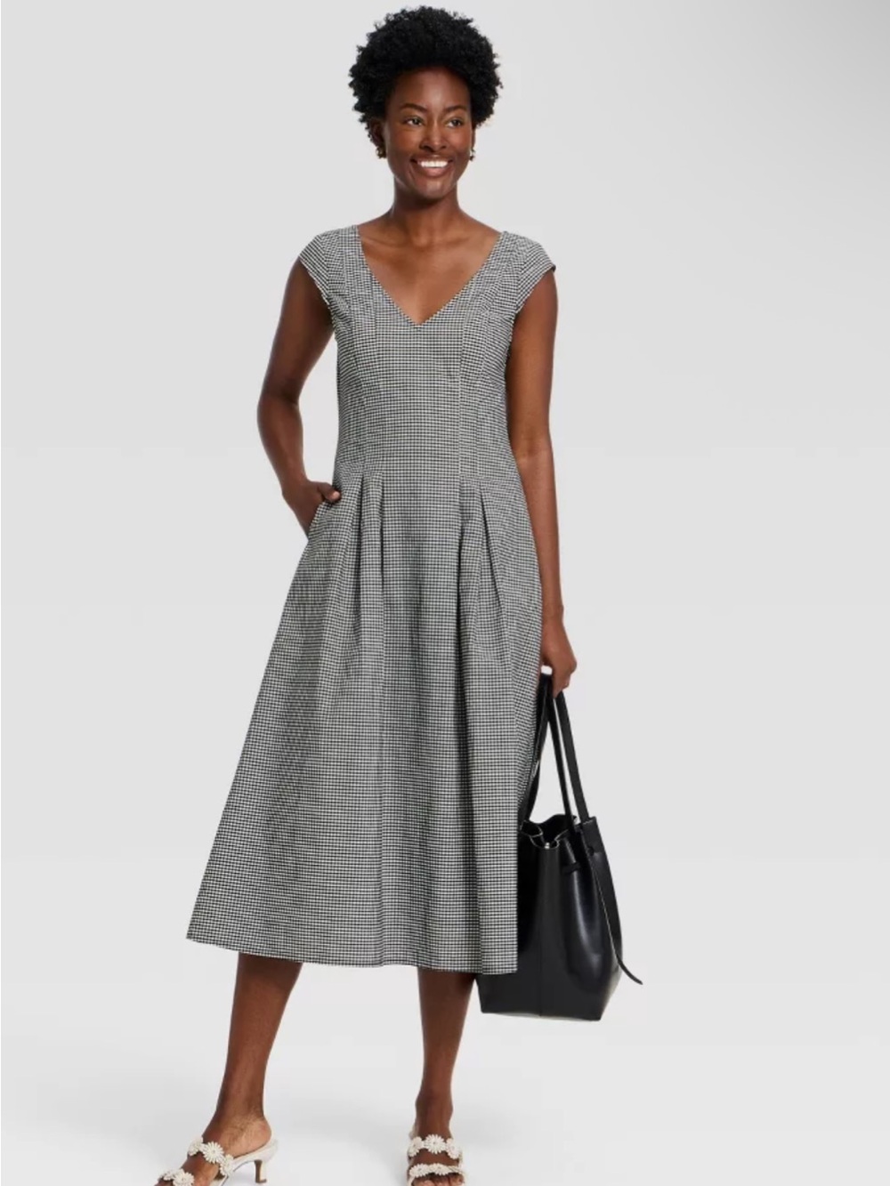 a new day Black and White Houndstooth V-Neck Midi Dress - Picture 3 of 6